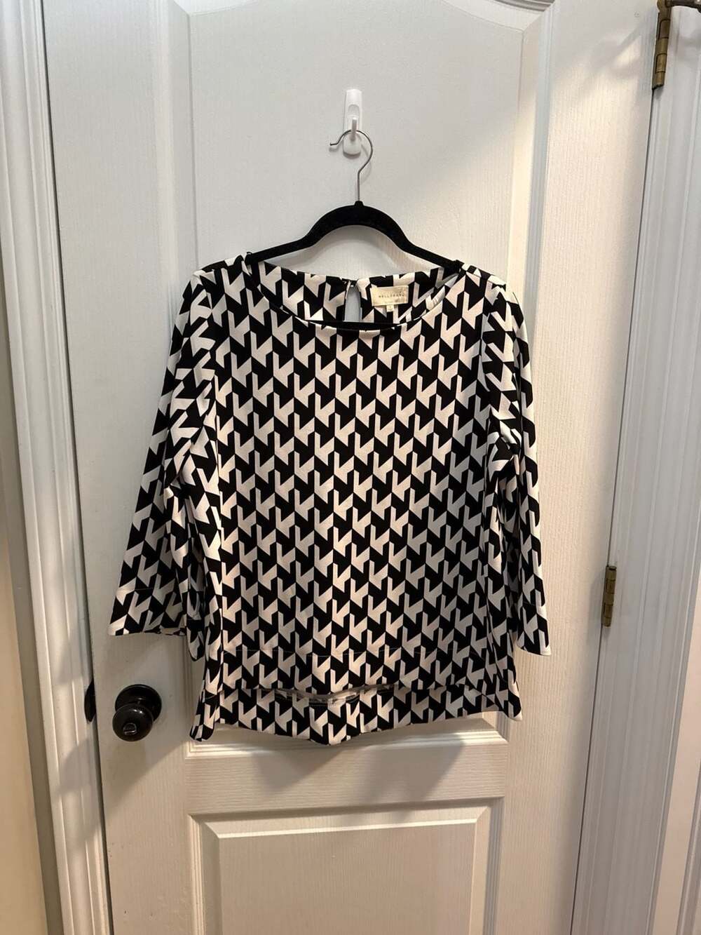 Melloday Black and White Geometric Print 3/4 Sleeve Blouse Size L